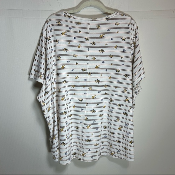 Duluth Trading Co Cream Short Sleeve Tee Blue/Gold Floral Brown Stripe Pattern - Picture 2 of 11